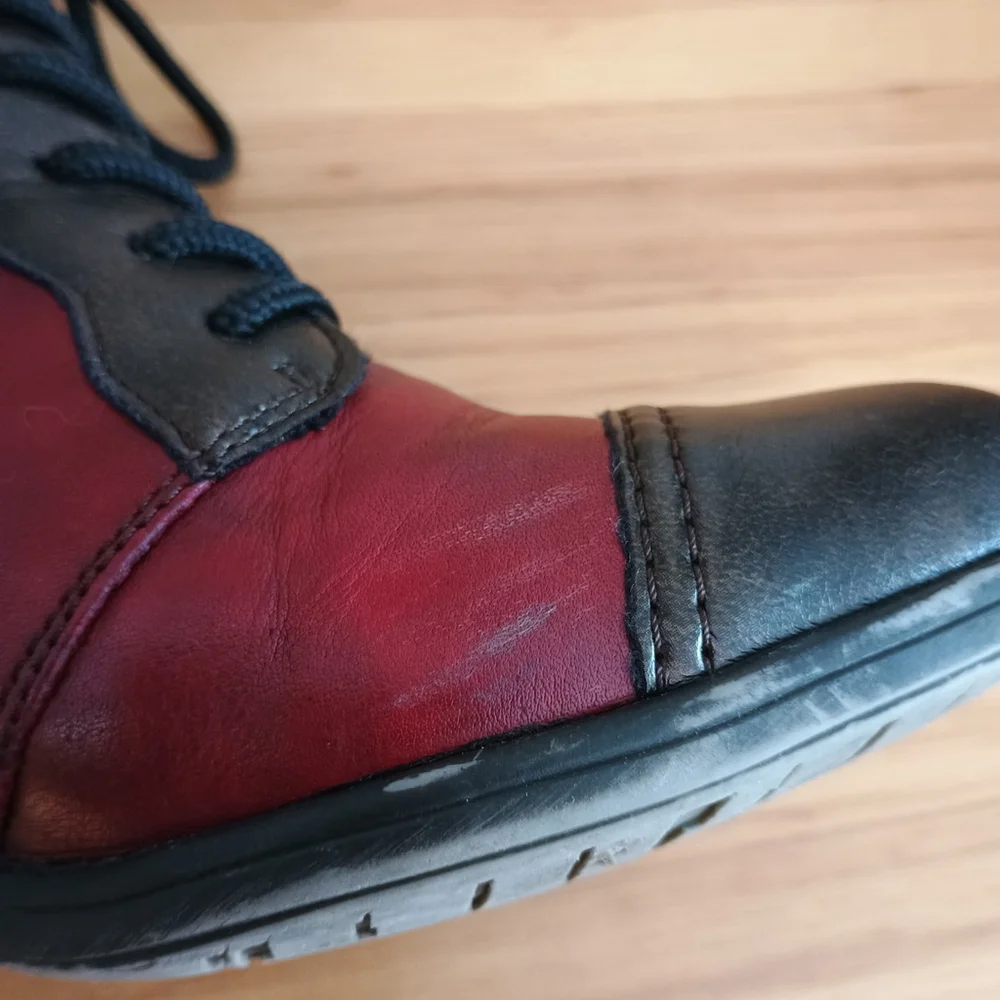 Remonte Dorndorf Red Heeled Leather Lace up Booties Boots Side Zip Womens 37